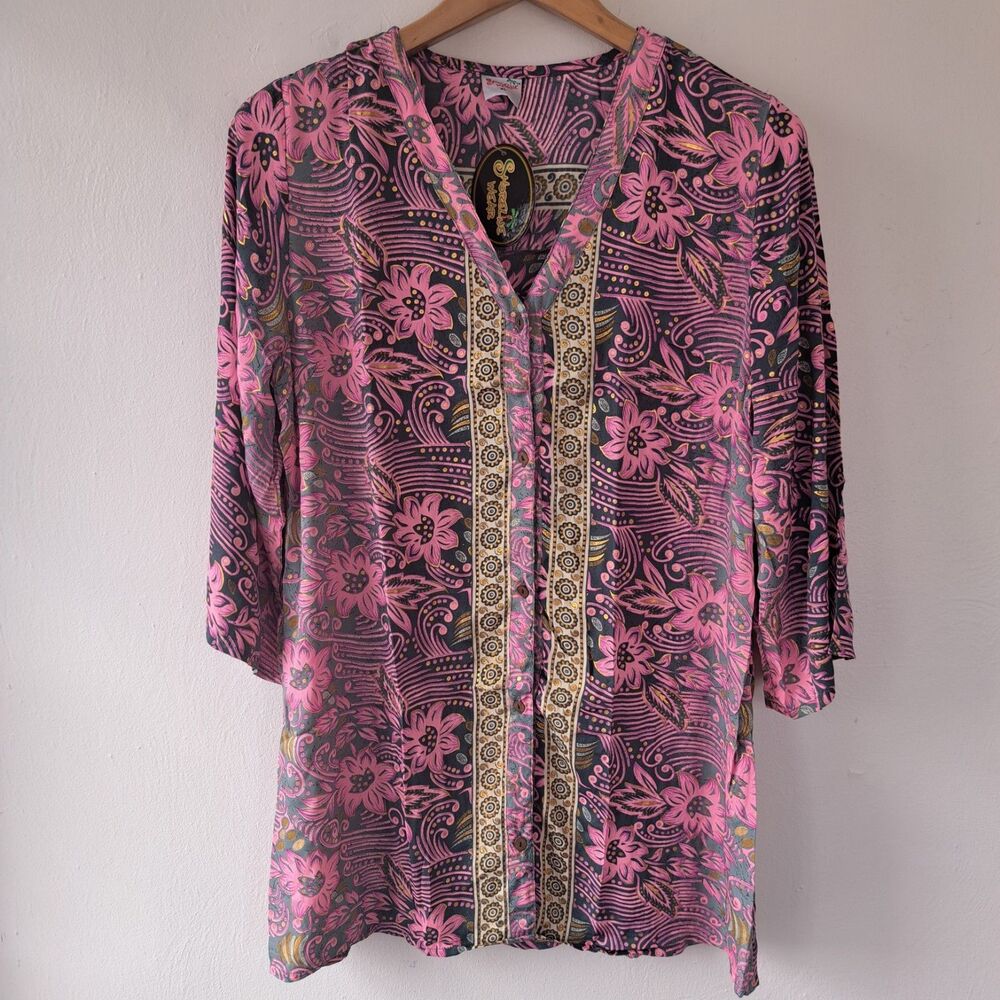 NEW Shoreline Wear XL Beach Resort Cruise Wear Tunic Top Cover Up Pink Womens